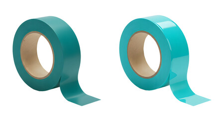 Two rolls of teal adhesive tape isolated on white background, useful for crafts and packaging