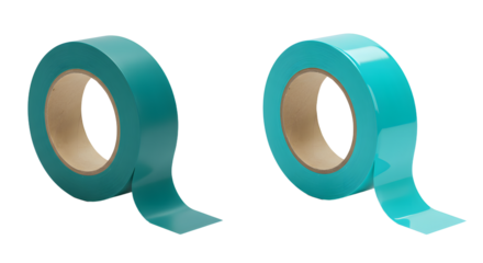 Two rolls of teal adhesive tape isolated on white background, useful for crafts and packaging
