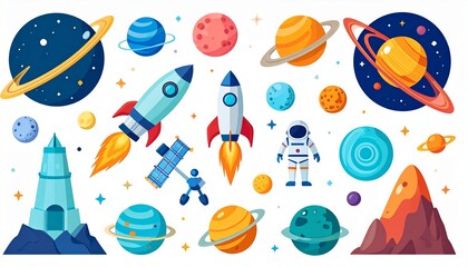 Flat Minimal Vector Space Exploration Icon Set
