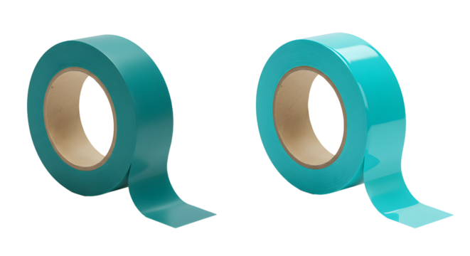 Two rolls of teal adhesive tape isolated on white background, useful for crafts and packaging