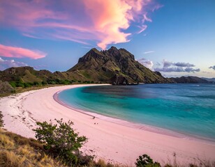 Pink Beach Paradise Sunset View.