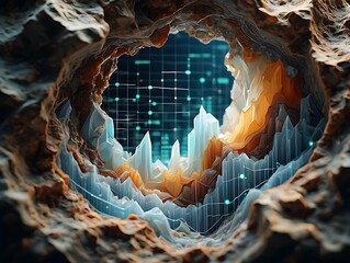 Abstract data analysis cave formation with graphical representation and gridlines