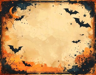 Vintage Halloween poster with parchment orange brown tones and decorative gothic border