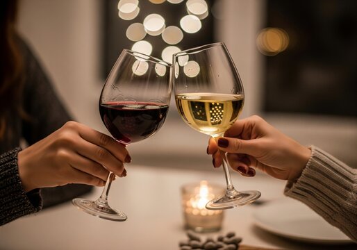 Festive christmas and new year wine toats with candlelight 