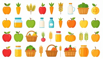 Flat Minimal Vector Organic Food Icon Set
