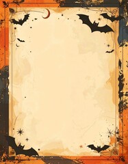 Vintage Halloween poster with parchment orange brown tones and decorative gothic border
