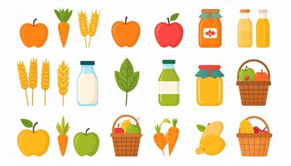 Flat Minimal Vector Organic Food Icon Set
