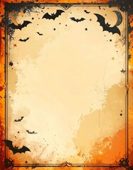 Vintage Halloween poster with parchment orange brown tones and decorative gothic border
