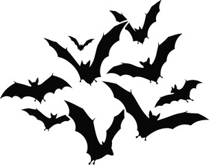 Spooky bats flying silhouettes for Halloween design elements