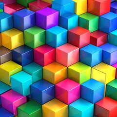 Obraz premium A vibrant background featuring an array of colorful cubes in various sizes, arranged in a dynamic pattern that creates a lively and playful atmosphere.
