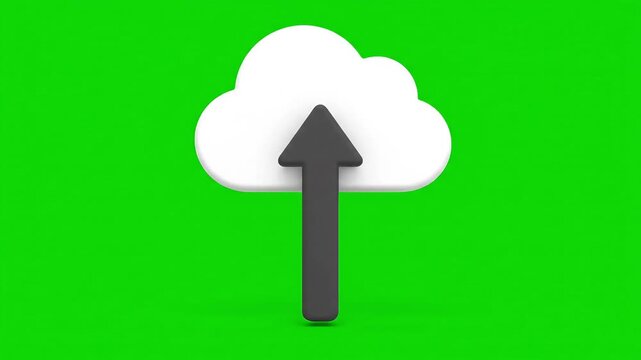 Digital cloud upload icon with upward arrow on vibrant green background
