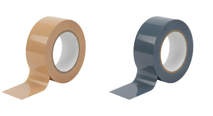 Brown and gray adhesive packing tape rolls isolated on white background, perfect for shipping and packing projects