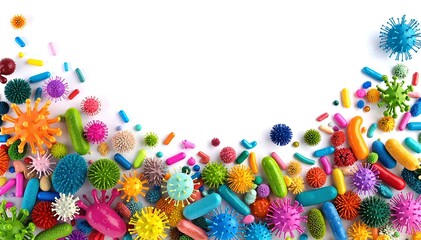 A vibrant arrangement of colorful paper flowers in various shapes and sizes, alongside decorative cones, all set against a clean white background.
