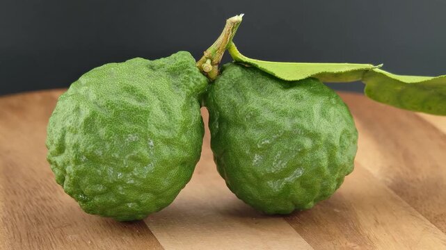 Kaffir lime has a rough skin and is green in color.