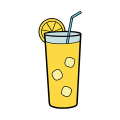 Refreshing lemonade illustration with ice and lemon slice in a tall glass