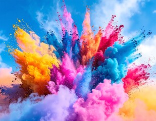 A vibrant explosion of colorful powder bursts across the canvas, creating a dynamic and energetic wallpaper design filled with swirling hues of pink, blue, yellow, and green.