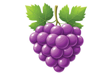 Fototapeta premium Vector art of a vibrant bunch of purple grapes with lush green leaves, , showcasing the sweetness and freshness of this delicious fruit, perfect for healthy eating