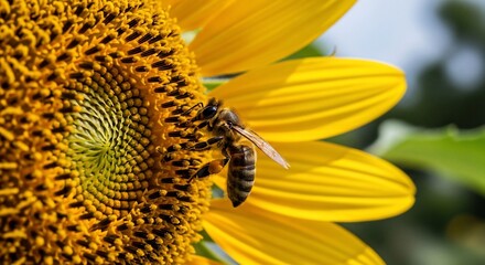 A Honey Bee Pollinating a Sunflower, Capturing Nature's Symbiotic Harmony