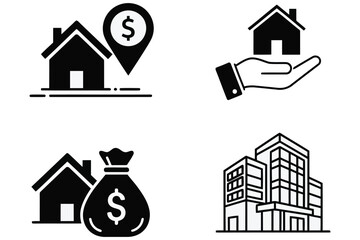 Vector art of real estate investment icons set of outline symbols related to property, house, money, building, and finance for web and graphic design