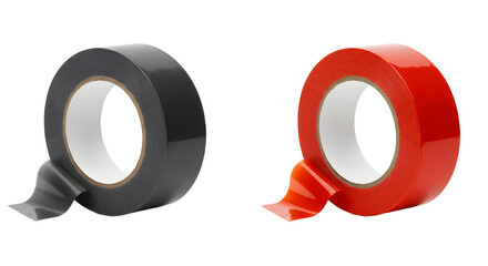 Two rolls of electrical tape in black and red colors isolated on white background, useful for insulation and repair work