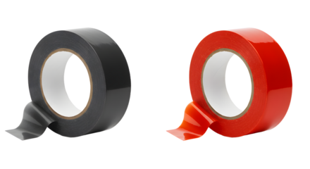 Two rolls of electrical tape in black and red colors isolated on white background, useful for insulation and repair work