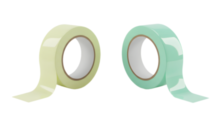 Two rolls of pastel colored adhesive tape in light yellow and mint green, perfect for craft projects and office use