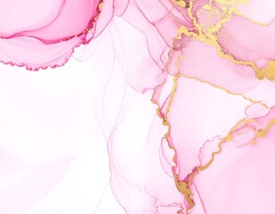 A stunning pink and gold marble background featuring swirling patterns of soft blush pink interspersed with shimmering gold veins, creating an elegant texture.