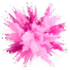 A vibrant pink powder bursts dramatically against a pristine white background, creating a stunning cloud of color that evokes energy and creativity.