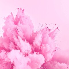 A vibrant pink smoke explosion billows against a clear blue sky, creating a striking contrast that captures attention with its dynamic movement and color.