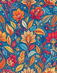 A vibrant seamless floral pattern featuring intricate leaves and clusters of berries, perfect for textiles, wallpapers, and decorative designs.