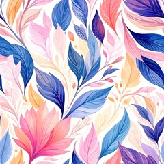 A vibrant seamless pattern featuring an array of colorful leaves in various shapes and sizes, showcasing rich hues of green, orange, red, and yellow.