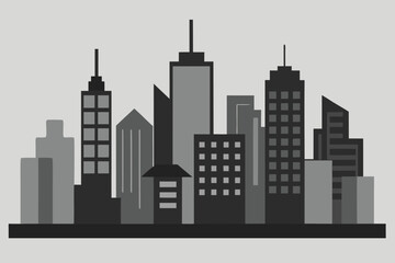 Naklejka premium Black and Gray Monochrome Illustration of a Cityscape with Skyscrapers Against a Light Background