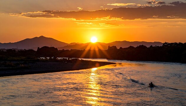 Golden sunset over a river valley - Powered by Adobe