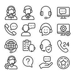 Customer support icons vector set. Outline symbols. Line design