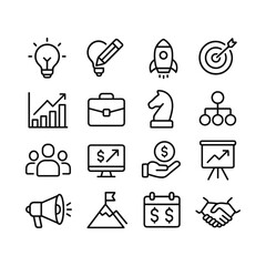 Fototapeta premium Entrepreneurship vector icons collection. Outline symbols. Line design