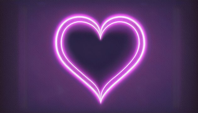 neon heart outline glowing in vibrant pink light on dark violet background with soft illumination and subtle copy space ideal for romantic wallpaper or modern social media banner design - Powered by Adobe
