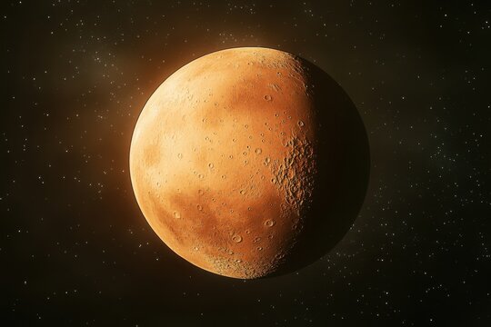 "Futuristic Orange Planet in Space with Starry Background – Cosmic Digital Illustration"