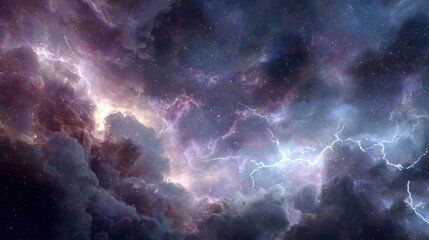 Fototapeta premium Realistic outer space storm background, scientifically accurate nebula clouds with plasma bursts, authentic star field and galactic core, high-resolution astrophotography style, natural cosmic colors.