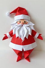 Cute paper origami Santa Claus with white beard and red outfit, joyful holiday decoration