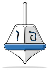 Obraz premium Cartoon Illustration of Dreidel with Hebrew Letters for Hanukkah Celebration