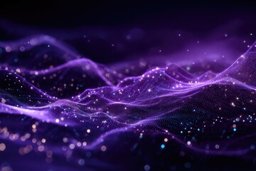 Abstract digital purple landscape with shimmering dots and a sense of depth