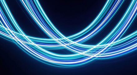 Abstract Light Trails with Dynamic Curves and Vibrant Colors, Representing Speed, Motion, and Futuristic Technology in a Dark Background