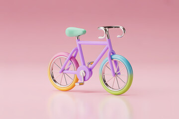 Whimsical 3d miniature bicycle with pastel rainbow wheels