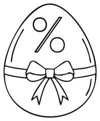 Easter egg with a percent sign and ribbon bow line art for a seasonal holiday sale