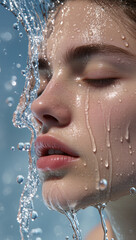 young woman washing her face