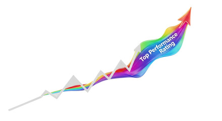 Professional 3D colorful abstract graph showing upward trend, top performance, and business success; data visualization for market growth analysis on transparent background
