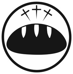 Black and White Loaf of Bread with Crosses in Circle Symbol Vector Illustration