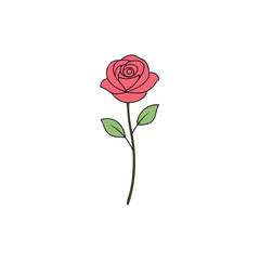 Fototapeta premium Scalable vector illustration of a beautiful pink rose flower with green leaves and stem