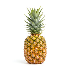 Fototapeta premium ultra realistic front view of single ripe yellow pineapple standing upright on pure white background isolated