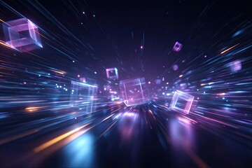 Dynamic, glowing, abstract image of cubes and lines creating a futuristic, technological feel